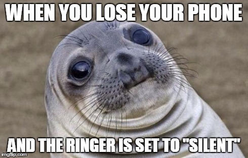 Awkward Moment Sealion Meme | WHEN YOU LOSE YOUR PHONE AND THE RINGER IS SET TO "SILENT" | image tagged in memes,awkward moment sealion | made w/ Imgflip meme maker