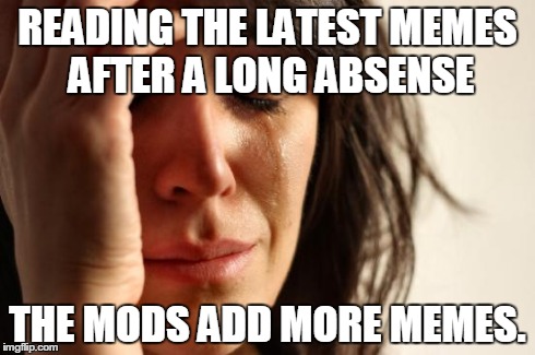 First World Problems Meme | READING THE LATEST MEMES AFTER A LONG ABSENSE THE MODS ADD MORE MEMES. | image tagged in memes,first world problems,funny | made w/ Imgflip meme maker