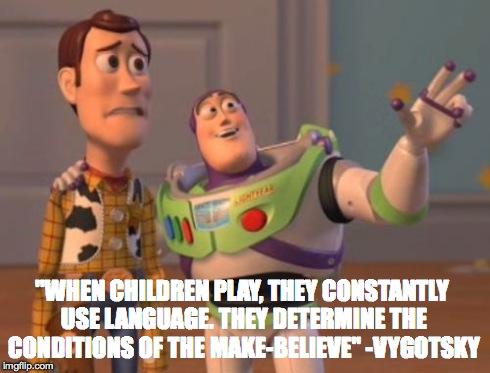 X, X Everywhere | "WHEN CHILDREN PLAY, THEY CONSTANTLY USE LANGUAGE. THEY DETERMINE THE CONDITIONS OF THE MAKE-BELIEVE" -VYGOTSKY | image tagged in memes,x x everywhere | made w/ Imgflip meme maker