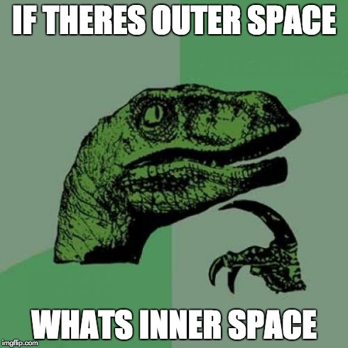 Philosoraptor | IF THERES OUTER SPACE WHATS INNER SPACE | image tagged in memes,philosoraptor | made w/ Imgflip meme maker