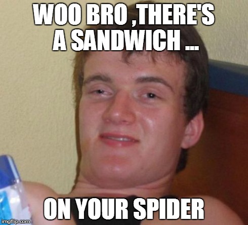10 Guy | WOO BRO ,THERE'S A SANDWICH ... ON YOUR SPIDER | image tagged in memes,10 guy | made w/ Imgflip meme maker