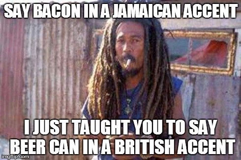 Beer can Sandwich | SAY BACON IN A JAMAICAN ACCENT I JUST TAUGHT YOU TO SAY BEER CAN IN A BRITISH ACCENT | image tagged in beer | made w/ Imgflip meme maker