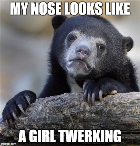 Confession Bear | MY NOSE LOOKS LIKE A GIRL TWERKING | image tagged in memes,confession bear | made w/ Imgflip meme maker