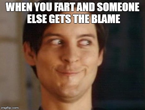 Spiderman Peter Parker Meme | WHEN YOU FART AND SOMEONE ELSE GETS THE BLAME | image tagged in memes,spiderman peter parker | made w/ Imgflip meme maker
