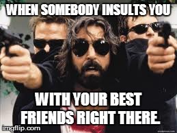 Friends are great | WHEN SOMEBODY INSULTS YOU WITH YOUR BEST FRIENDS RIGHT THERE. | image tagged in friends | made w/ Imgflip meme maker