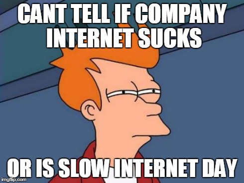 Futurama Fry Meme | CANT TELL IF COMPANY INTERNET SUCKS OR IS SLOW INTERNET DAY | image tagged in memes,futurama fry,AdviceAnimals | made w/ Imgflip meme maker