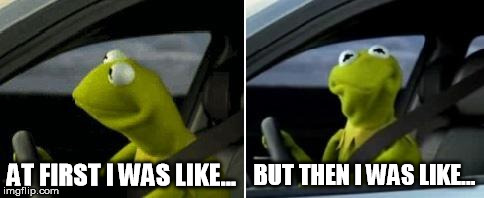 Kermit Driver | AT FIRST I WAS LIKE... BUT THEN I WAS LIKE... | image tagged in kermit driver | made w/ Imgflip meme maker
