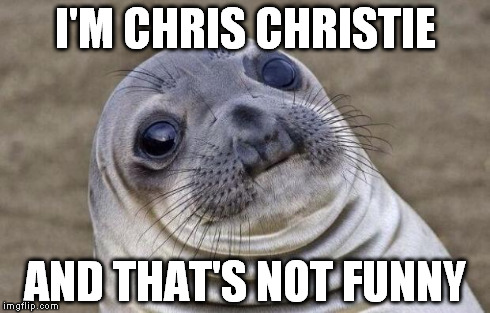 Awkward Moment Sealion Meme | I'M CHRIS CHRISTIE AND THAT'S NOT FUNNY | image tagged in memes,awkward moment sealion | made w/ Imgflip meme maker