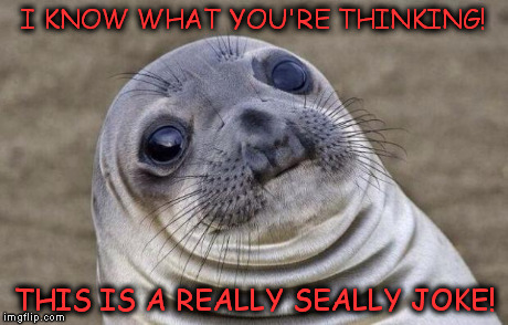 Awkward Moment Sealion | I KNOW WHAT YOU'RE THINKING! THIS IS A REALLY SEALLY JOKE! | image tagged in memes,awkward moment sealion | made w/ Imgflip meme maker
