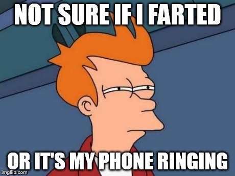 Futurama Fry Meme | NOT SURE IF I FARTED OR IT'S MY PHONE RINGING | image tagged in memes,futurama fry | made w/ Imgflip meme maker