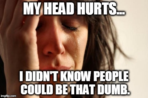 First World Problems Meme | MY HEAD HURTS... I DIDN'T KNOW PEOPLE COULD BE THAT DUMB. | image tagged in memes,first world problems | made w/ Imgflip meme maker