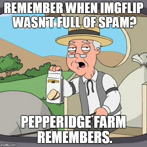 Pepperidge Farm Remembers Meme | REMEMBER WHEN IMGFLIP WASN'T FULL OF SPAM? PEPPERIDGE FARM REMEMBERS. | image tagged in memes,pepperidge farm remembers,funny,spam | made w/ Imgflip meme maker