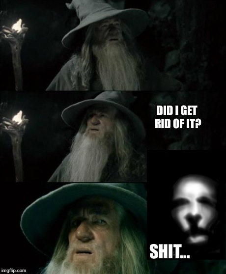 Confused Gandalf Meme | DID I GET RID OF IT? SHIT... | image tagged in memes,confused gandalf | made w/ Imgflip meme maker
