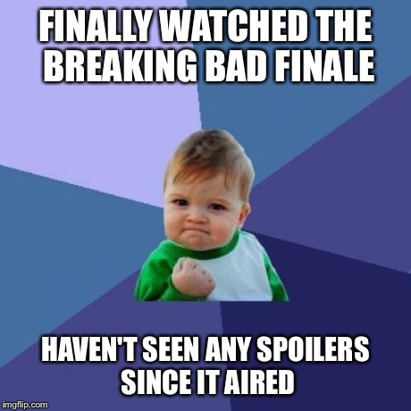 Success Kid | FINALLY WATCHED THE BREAKING BAD FINALE HAVEN'T SEEN ANY SPOILERS SINCE IT AIRED | image tagged in memes,success kid,AdviceAnimals | made w/ Imgflip meme maker