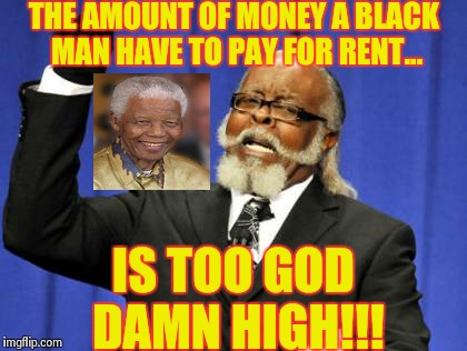 THE AMOUNT OF MONEY A BLACK MAN HAVE TO PAY FOR RENT... IS TOO GO***AMN HIGH!!! | image tagged in memes,too damn high | made w/ Imgflip meme maker