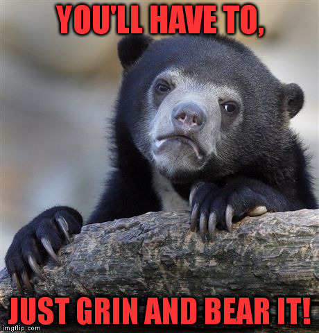 Confession Bear Meme | YOU'LL HAVE TO, JUST GRIN AND BEAR IT! | image tagged in memes,confession bear | made w/ Imgflip meme maker