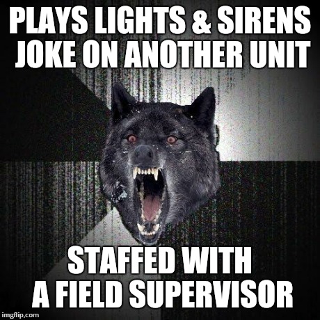 Insanity Wolf Meme | PLAYS LIGHTS & SIRENS JOKE ON ANOTHER UNIT STAFFED WITH A FIELD SUPERVISOR | image tagged in memes,insanity wolf,ems | made w/ Imgflip meme maker