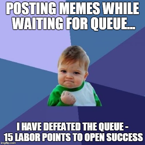 Success Kid Meme | POSTING MEMES WHILE WAITING FOR QUEUE... I HAVE DEFEATED THE QUEUE - 15 LABOR POINTS TO OPEN SUCCESS | image tagged in memes,success kid | made w/ Imgflip meme maker