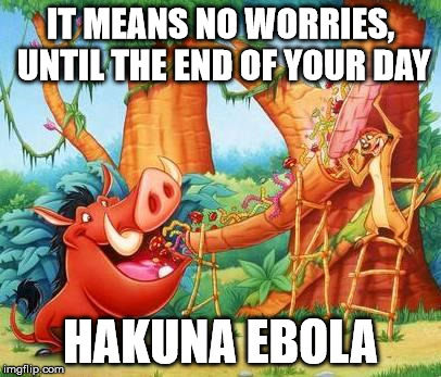 pumba | IT MEANS NO WORRIES, UNTIL THE END OF YOUR DAY HAKUNA EBOLA | image tagged in pumba | made w/ Imgflip meme maker