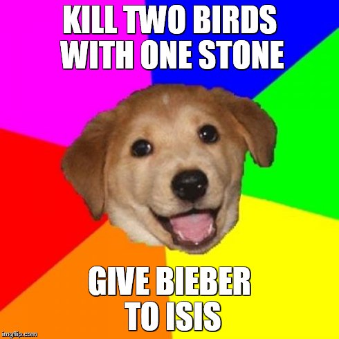 Advice Dog | KILL TWO BIRDS WITH ONE STONE GIVE BIEBER TO ISIS | image tagged in memes,advice dog | made w/ Imgflip meme maker