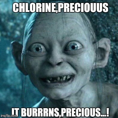 Gollum | CHLORINE,PRECIOUUS IT BURRRNS,PRECIOUS...! | image tagged in memes,gollum | made w/ Imgflip meme maker