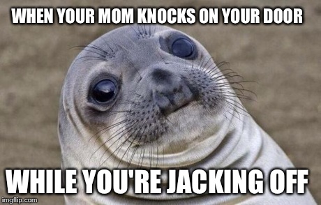 Awkward Moment Sealion Meme | WHEN YOUR MOM KNOCKS ON YOUR DOOR WHILE YOU'RE JACKING OFF | image tagged in memes,awkward moment sealion,nsfw | made w/ Imgflip meme maker