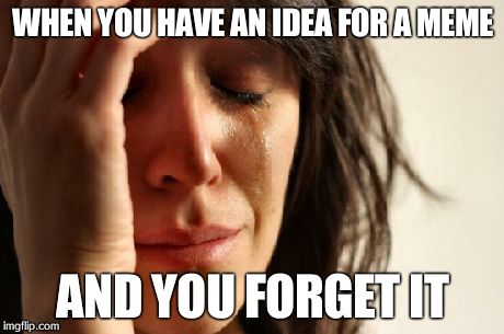 First World Problems | WHEN YOU HAVE AN IDEA FOR A MEME AND YOU FORGET IT | image tagged in memes,first world problems | made w/ Imgflip meme maker