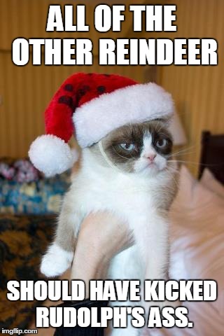 Grumpy Cat Christmas Meme | ALL OF THE OTHER REINDEER SHOULD HAVE KICKED RUDOLPH'S ASS. | image tagged in memes,grumpy cat christmas,grumpy cat | made w/ Imgflip meme maker
