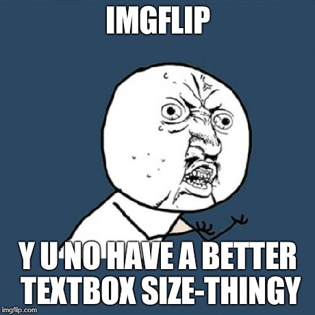 Y U No Meme | IMGFLIP Y U NO HAVE A BETTER TEXTBOX SIZE-THINGY | image tagged in memes,y u no | made w/ Imgflip meme maker