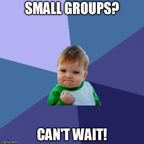 SMALL GROUPS? CAN'T WAIT! | image tagged in memes,success kid | made w/ Imgflip meme maker