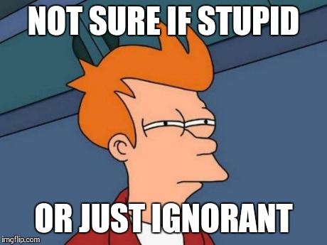 Futurama Fry | NOT SURE IF STUPID OR JUST IGNORANT | image tagged in memes,futurama fry | made w/ Imgflip meme maker