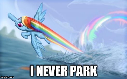 rainboom | I NEVER PARK | image tagged in rainboom | made w/ Imgflip meme maker
