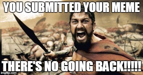 You could delete it but it might be too late... | YOU SUBMITTED YOUR MEME THERE'S NO GOING BACK!!!!! | image tagged in memes,sparta leonidas | made w/ Imgflip meme maker