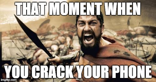 Sparta Leonidas | THAT MOMENT WHEN YOU CRACK YOUR PHONE | image tagged in memes,sparta leonidas | made w/ Imgflip meme maker