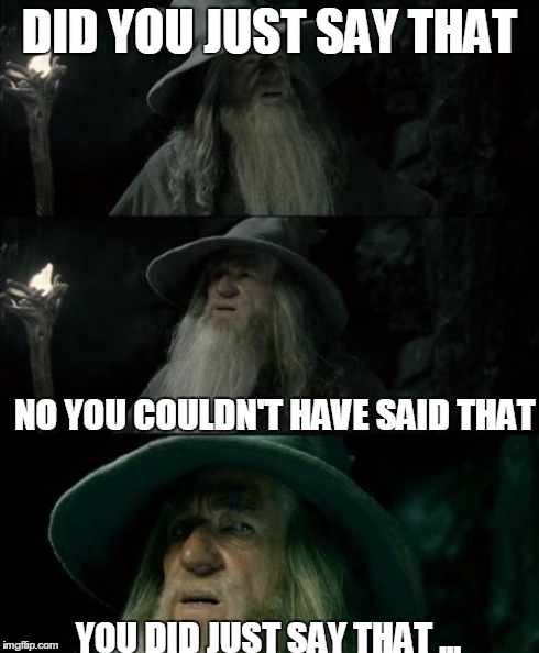 Confused Gandalf Meme | DID YOU JUST SAY THAT NO YOU COULDN'T HAVE SAID THAT YOU DID JUST SAY THAT ... | image tagged in memes,confused gandalf | made w/ Imgflip meme maker