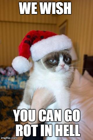 Offensive way of singing We Wish You a Merry Christmas | WE WISH YOU CAN GO ROT IN HELL | image tagged in memes,grumpy cat christmas,grumpy cat | made w/ Imgflip meme maker