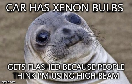 Awkward Moment Sealion Meme | CAR HAS XENON BULBS GETS FLASHED BECAUSE PEOPLE THINK I'M USING HIGH BEAM | image tagged in memes,awkward moment sealion | made w/ Imgflip meme maker