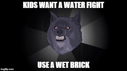 Insanity Wolf | KIDS WANT A WATER FIGHT USE A WET BRICK | image tagged in insanity wolf | made w/ Imgflip meme maker
