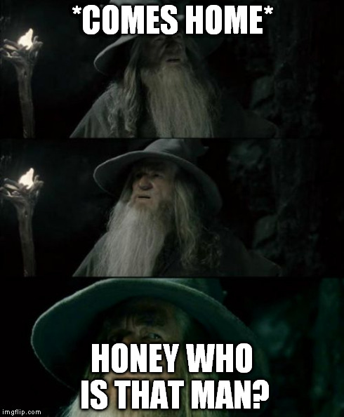 Confused Gandalf | *COMES HOME* HONEY WHO IS THAT MAN? | image tagged in memes,confused gandalf | made w/ Imgflip meme maker