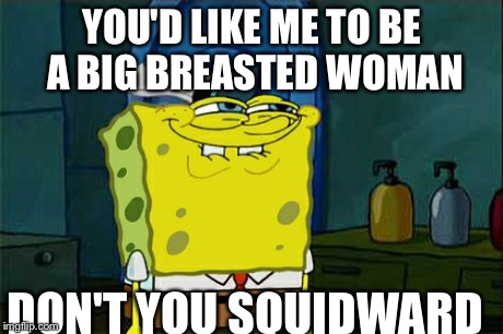 Don't You Squidward | YOU'D LIKE ME TO BE A BIG BREASTED WOMAN DON'T YOU SQUIDWARD | image tagged in memes,dont you squidward | made w/ Imgflip meme maker