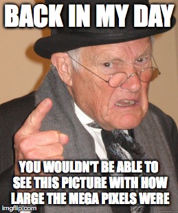 Back In My Day | BACK IN MY DAY YOU WOULDN'T BE ABLE TO SEE THIS PICTURE WITH HOW LARGE THE MEGA PIXELS WERE | image tagged in memes,back in my day | made w/ Imgflip meme maker