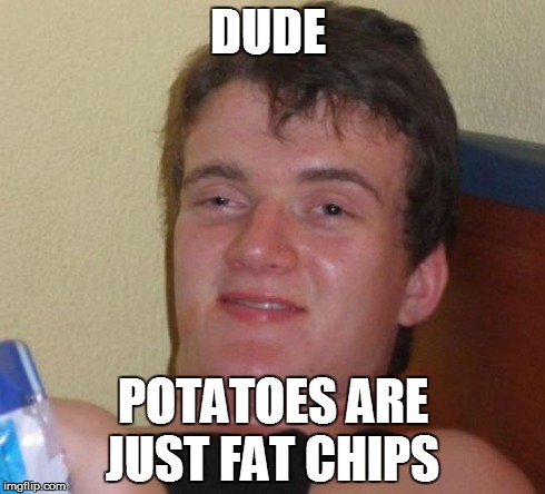 10 Guy Meme | DUDE POTATOES ARE JUST FAT CHIPS | image tagged in memes,10 guy | made w/ Imgflip meme maker