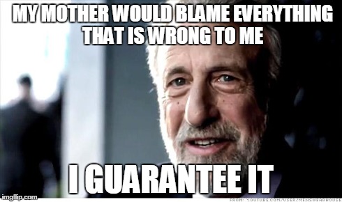 I Guarantee It Meme | MY MOTHER WOULD BLAME EVERYTHING THAT IS WRONG TO ME I GUARANTEE IT | image tagged in memes,i guarantee it | made w/ Imgflip meme maker