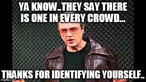 Christopher Walken Fever | YA KNOW..THEY SAY THERE IS ONE IN EVERY CROWD... THANKS FOR IDENTIFYING YOURSELF.. | image tagged in christopher walken fever | made w/ Imgflip meme maker