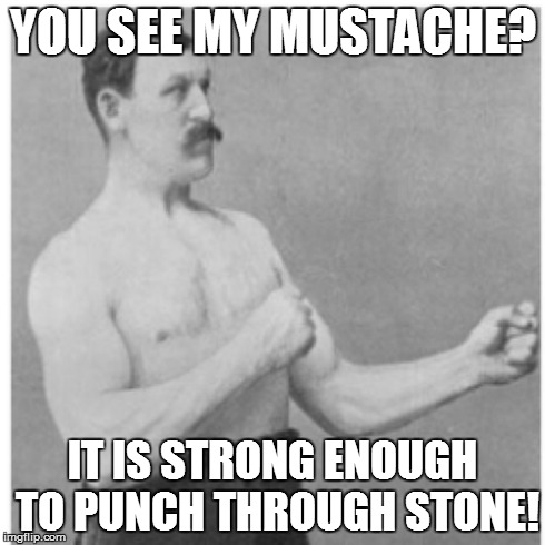 Overly Manly Man Meme | YOU SEE MY MUSTACHE? IT IS STRONG ENOUGH TO PUNCH THROUGH STONE! | image tagged in memes,overly manly man | made w/ Imgflip meme maker