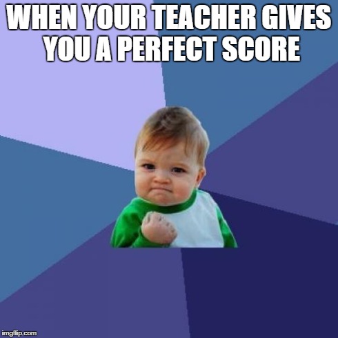 Success Kid Meme | WHEN YOUR TEACHER GIVES YOU A PERFECT SCORE | image tagged in memes,success kid | made w/ Imgflip meme maker