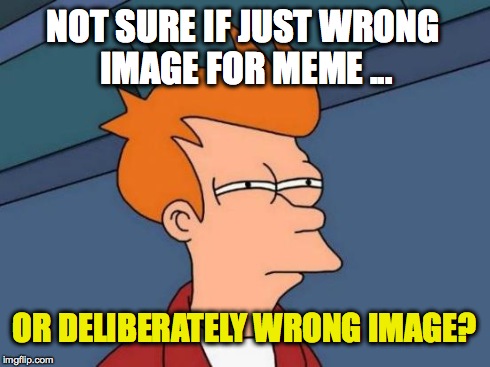 Futurama Fry Meme | NOT SURE IF JUST WRONG IMAGE FOR MEME ... OR DELIBERATELY WRONG IMAGE? | image tagged in memes,futurama fry | made w/ Imgflip meme maker