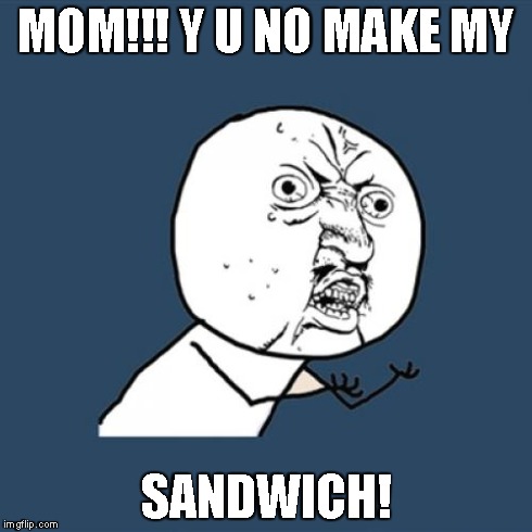 Y U No Meme | MOM!!! Y U NO MAKE MY SANDWICH! | image tagged in memes,y u no | made w/ Imgflip meme maker
