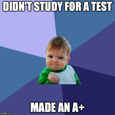 Success Kid | DIDN'T STUDY FOR A TEST MADE AN A+ | image tagged in memes,success kid | made w/ Imgflip meme maker