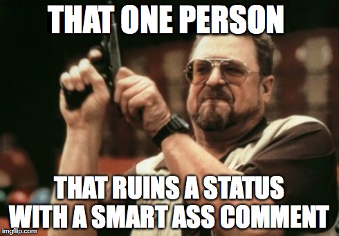 Am I The Only One Around Here | THAT ONE PERSON THAT RUINS A STATUS WITH A SMART ASS COMMENT | image tagged in memes,am i the only one around here | made w/ Imgflip meme maker